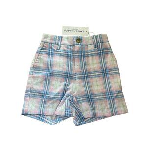 Janie And Jack Shorts Boys Size 12-18 Months Pastel Plaid Shorts Blue Pink White
